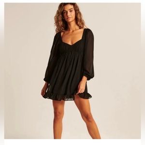 Black babydoll mini dress Abercrombie size XL ; long sleeve ruched babydoll mini
